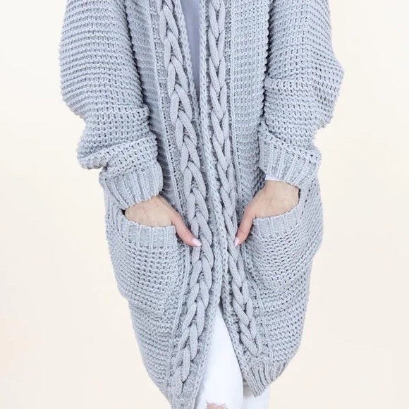 Chunky Knit Braided Open Cardigan Sweater - Picture 4 of 8